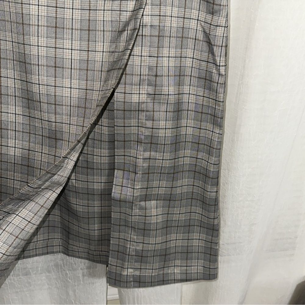 porridge x Anthropologie L Neutral Motif Button Side Plaid Midi Skirt - Picture 9 of 16